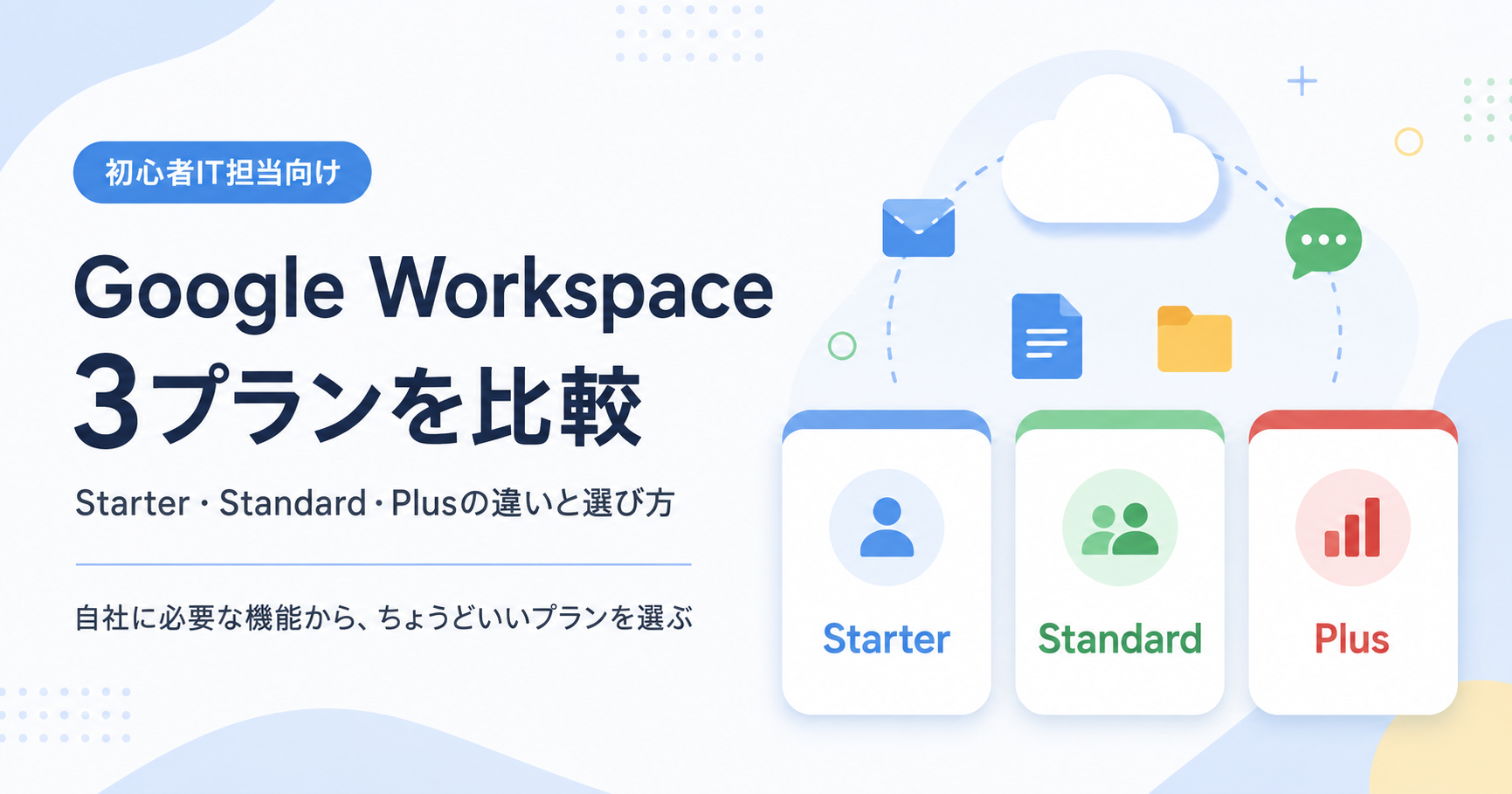Google Workspace Business Starter・Standard・Plusの違いを比較して自社に合うプランを選ぶイメージ