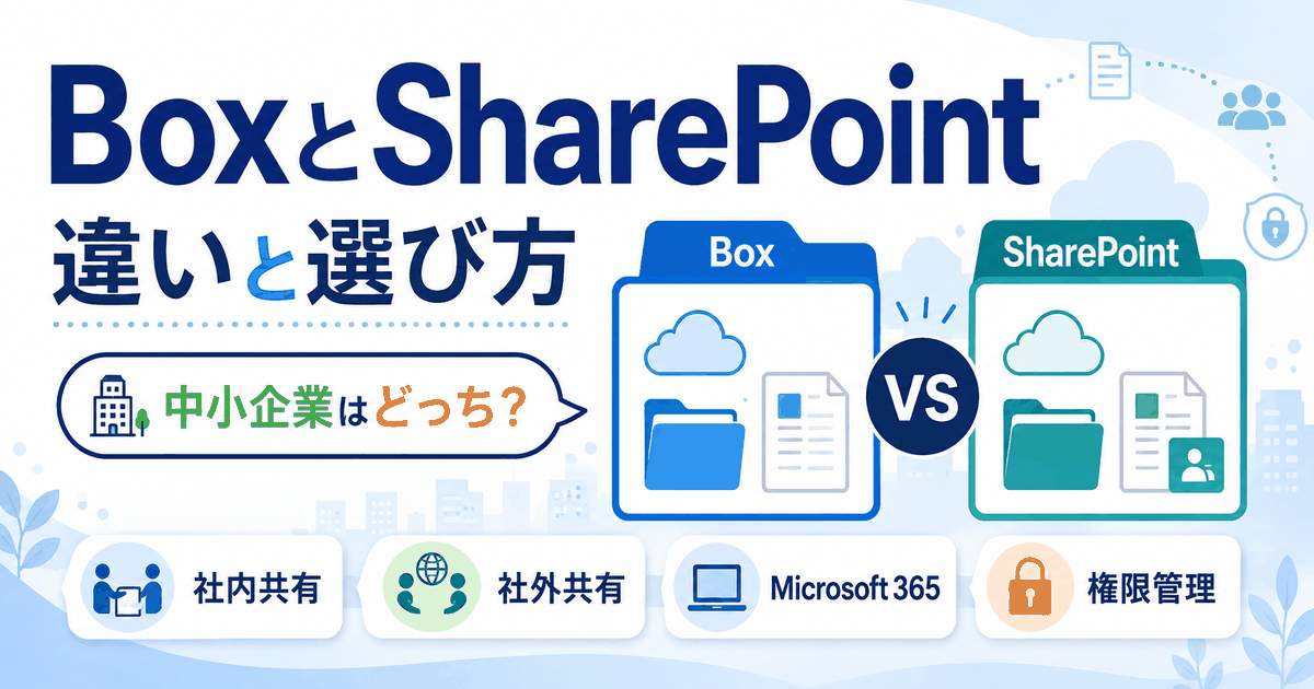 BoxとSharePointの違いと中小企業向けの選び方を比較するイメージ